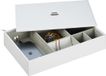Relaxdays sieradendoos met deksel, juwelendoos met vakken, H x B x D: 7 x 32 x 22 cm, lederlook, wit