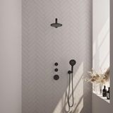 Brauer Black Carving Thermostatische Regendoucheset Inbouw - Hoofddouche 20 cm - Rechte Wandarm - Handdouche 3 Standen - Doucheslang - Wandaansluitbocht - Mat Zwart