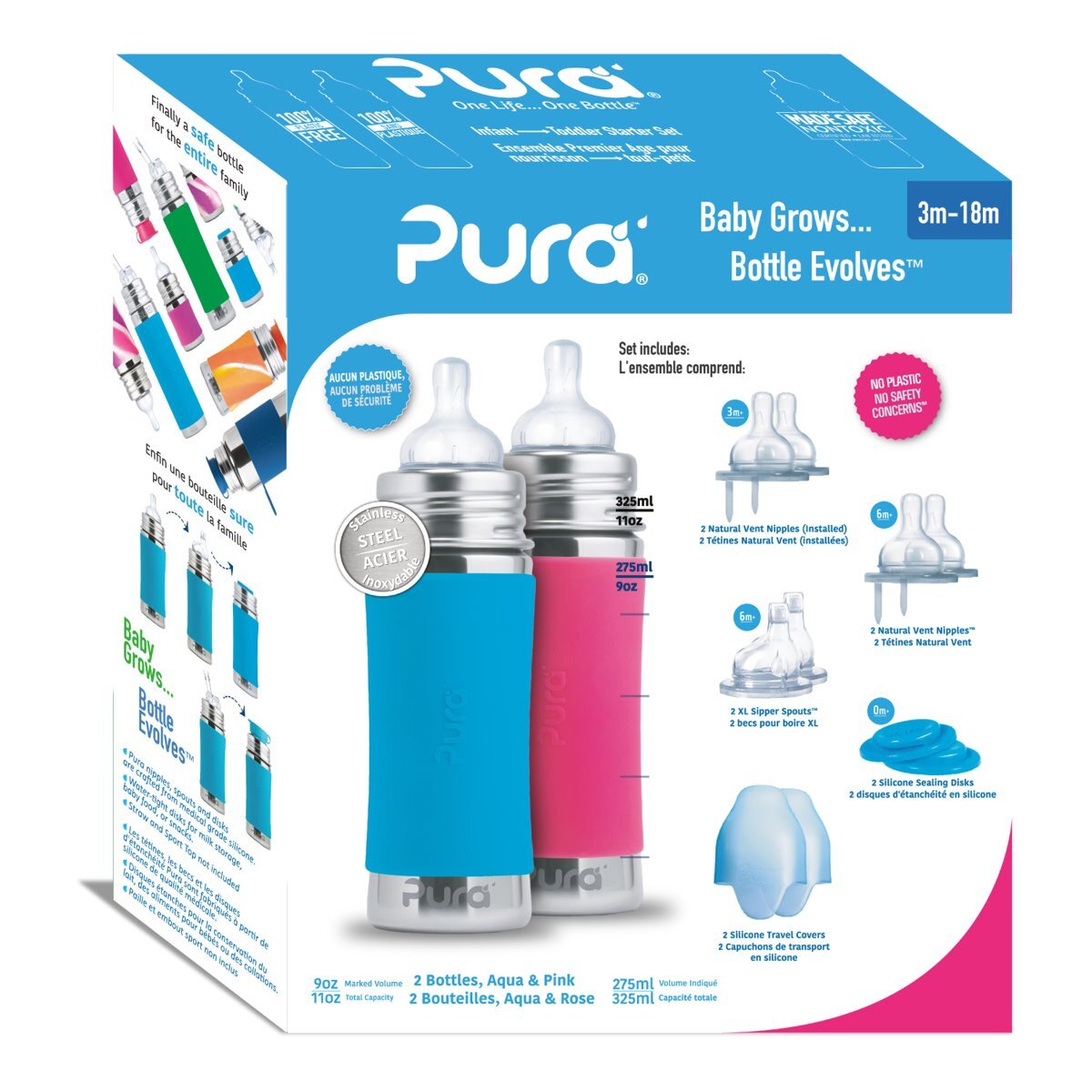 Pura starterset 325 ml aqua en roze roze