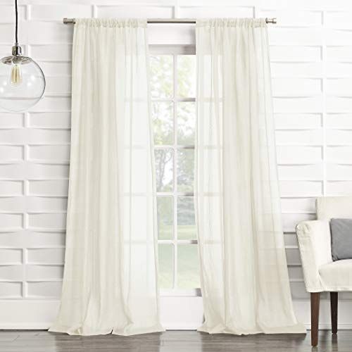 No. 918 Tayla Pleated Texture Semi-Sheer Rod Pocket Curtain Panel, 50" x 120", Cream Off-White