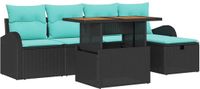 vidaXL Tuinbank Set 6-delig Zwart Polyrattan