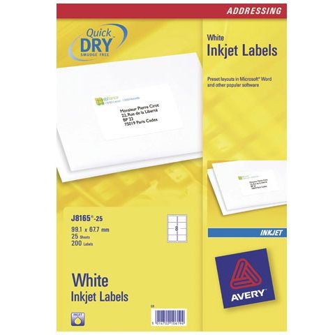 Avery J8165-25 Adreslabels wit