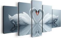Artaza Canvas Schilderij Vijfluik Twee Zwanen in een Hart Vorm - 200x100 cm - Canvas Print