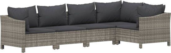 vidaXL 5-delige Loungeset met kussens poly rattan grijs
