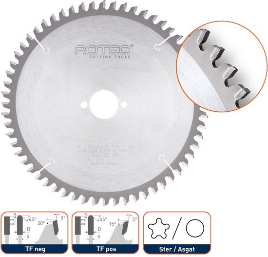 Rotec HM zaagblad voor NF-metalen, ø232x2,8x30mm Z=62 TF neg - 5551105