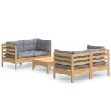 vidaXL 5-delige Loungeset met Grijze Kussens van Grenenhout