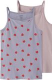 NAME IT NKFSTRAP TOP 2P LAVENDER HEARTS NOOS Meisjes Onderhemden - 2 stuks - Katoen/Elastaan - Ronde hals - Maat 122/128 - Lavender Gray
