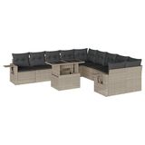 vidaXL Loungeset 11-delig met kussens, polyrotan, lichtgrijs