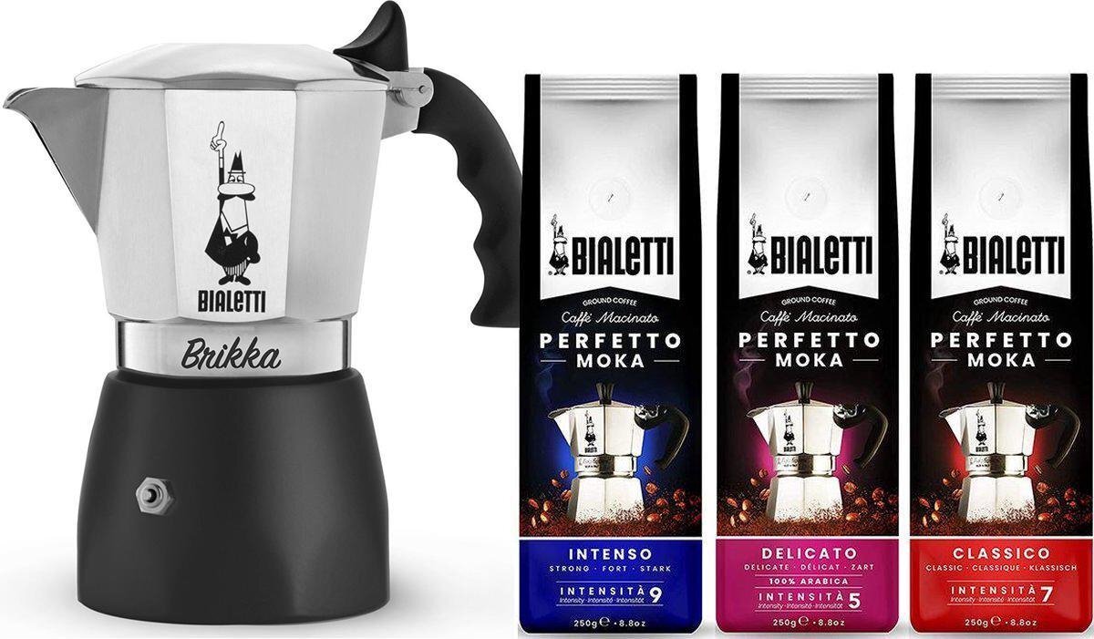 Bialetti New Brikka - 100ml - 2 kops + Koffie Proefpakket - 3 x 250 gram