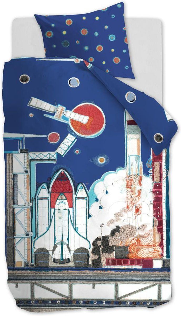 Beddinghouse Rocket Ship Dekbedovertrek - 140x220 cm - Blauw/Wit - Katoen