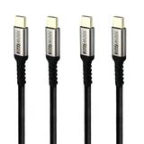 Waytex 4 stuks USB C 3.2 kabel snel opladen 100 W 5 A - 2 kabels 1 m + 2 m kabel - zwart gevlochten nylon, USB type C naar USB C gegevens 10 Gbps voor smartphone tablet laptop