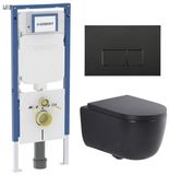 Geberit QeramiQ Dely Swirl Toiletset - 36.3x51.7cm - Geberit UP720 Duofix Sigma inbouwreservoir - 35mm zitting - metalen bedieningsplaat mat zwart - rechthoekige knoppen - mat zwart