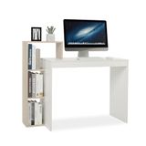 Mondeer Compact computerbureau met 3 opbergplanken, ruimtebesparend schrijfbureau, 110 x 40 x 92 cm, voor thuiskantoor, werkstation, studie, wit en eiken