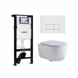Geberit QeramiQ Dely Swirl Toiletset - 36.3x51.7cm - Geberit UP320 plieger inbouwreservoir - slimzitting - glans witte bedieningsplaat - rechthoekige knoppen - mat wit