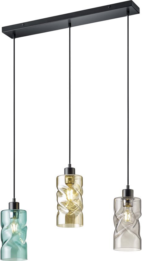 Trio Hanglamp - SWIRL - E27 - mat zwart - multi kleur glas