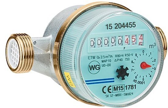 Wasser GerÃ¤te Watermeter 3/4" aansluitmaat - 80 mm inbouwlengte