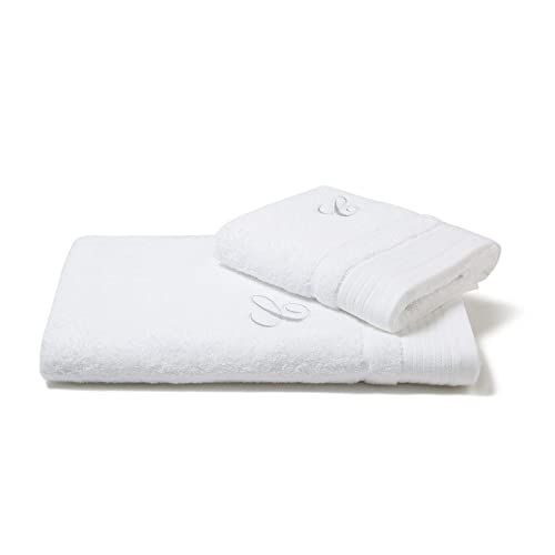 Caleffi Handdoek met gastendoekje van katoen, wit geborduurd, 68218