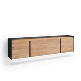 Skraut Home TV-meubel, Lowboard, 207x50x35 cm, Hangend, LED, Eiken en Zwart