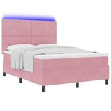 vidaXL LED Box Spring Bed with Headboard Pink 140 x 190 cm Velvet