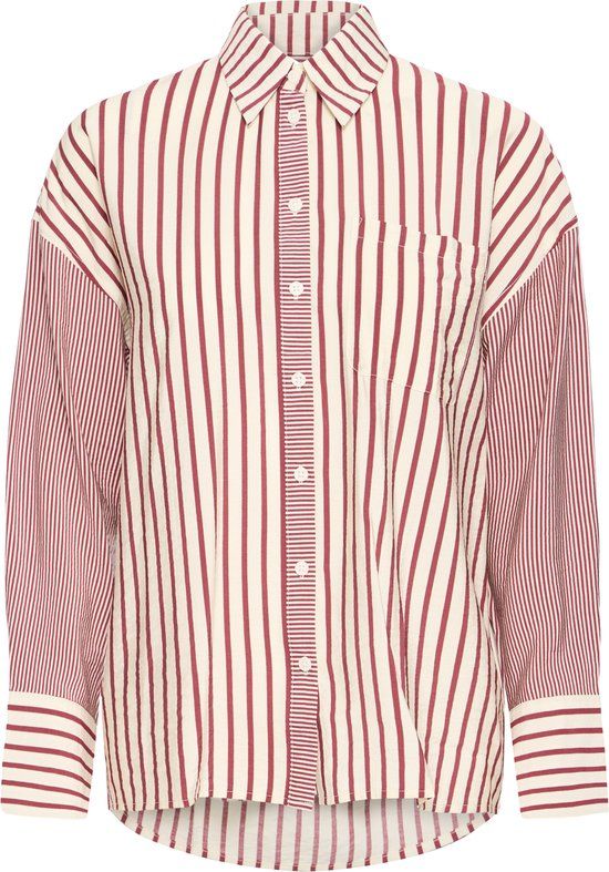 ICHI IHLOURI SH Dames Lange mouwen shirts 34 Viscose/Polyamide RHODODENDRON/WHITE STRIPE