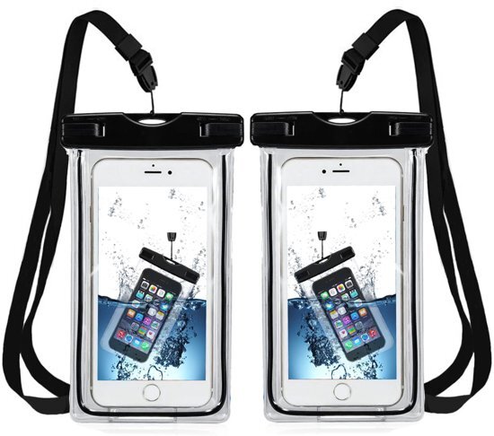 Mmobiel 2X Waterdichte Telefoon Hoes / Waterproof Bag / Case / Pouch / Zak - Universeel - Geschikt voor Alle Smartphones - tot 6 Inch - Volledig Transparant - iPhone / Samsung / Huawei - 2 Stuks Zwart