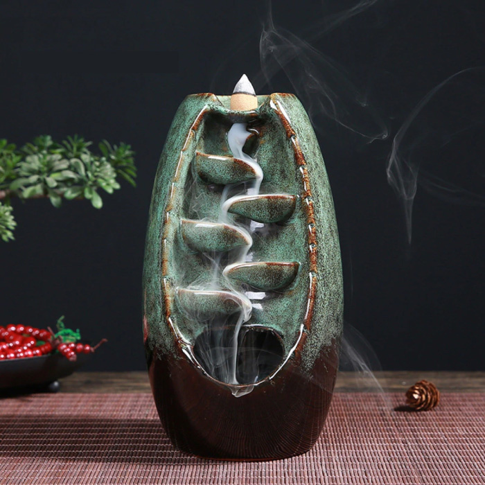 Minideal Minideal Aromatherapie Sier Wierookbrander Waterval Terugstromen - Backflow Incense Burner Feng Shui Decor Ornament Lichtgroen