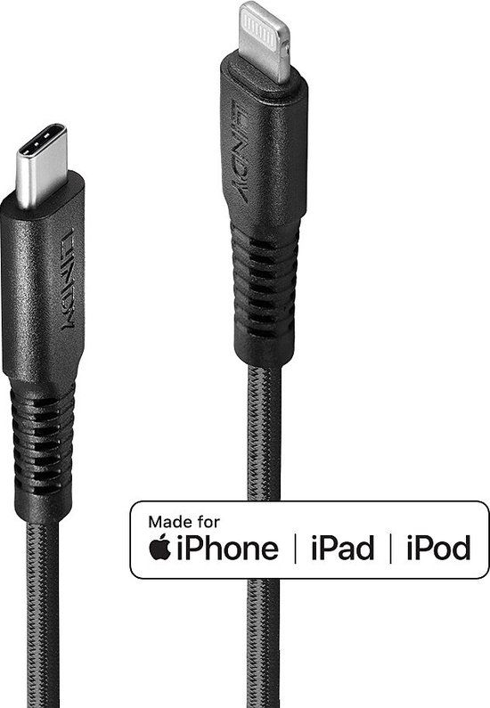 LINDY 31286 USB-kabel USB 2.0 Apple Lightning stekker, USB-C stekker 1.00 m Zwart