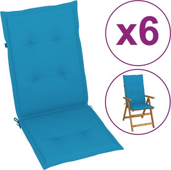 vidaXL Tuinstoelkussens 6 stuks Hoge Rug 120x50x3 cm Stof Blauw