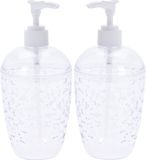 Distributeur de savon - 2x - transparent - gouttes - 18 cm - salle de bain/toilette/cuisine