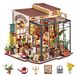 Merkloos Poppenhuis bloemenwinkel miniatuurhuis - Bouwset van hout - LED-verlichting - Voor volwassenen