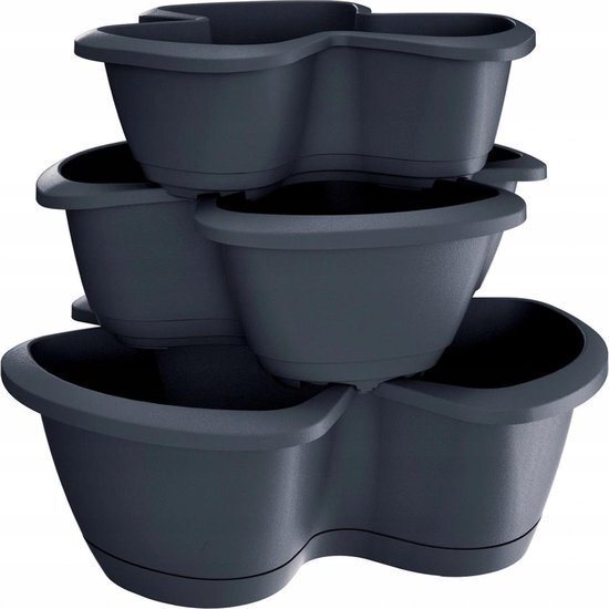 Prosperplast Respana Trio 3-Compartiment Plantenpot Pillar Pot Bloempot Plantentoren Stapelbaar 3 niveaus - Donker Grijs