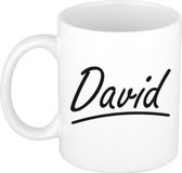 Bellatio Decorations David Naam koffiemok - beker - met sierlijke letters - wit
