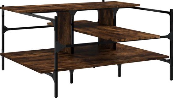 vidaXL Salontafel - Bewerkt hout - Gerookt eiken - 100x100x48,5 cm