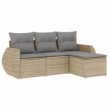 vidaXL 4-delige Loungeset met kussens, polyrattan, beige