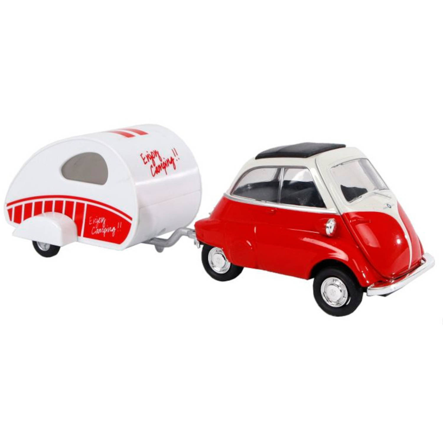 Welly auto bmw isetta 18,5 cm staal rood/wit 2-delig