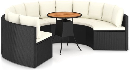 vidaXL 7-delige Loungeset met kussens poly rattan zwart