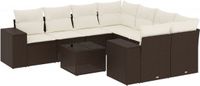 vidaXL 9-delige Loungeset met kussens, polyrotan, bruin