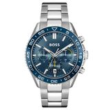BOSS HB1514143 RUNNER Heren Horloge - Chronograaf - Mineraalglas - Staal - Zilverkleurig - 43 mm breed - Quartz - Vouw/Vlindersluiting - 5 ATM
