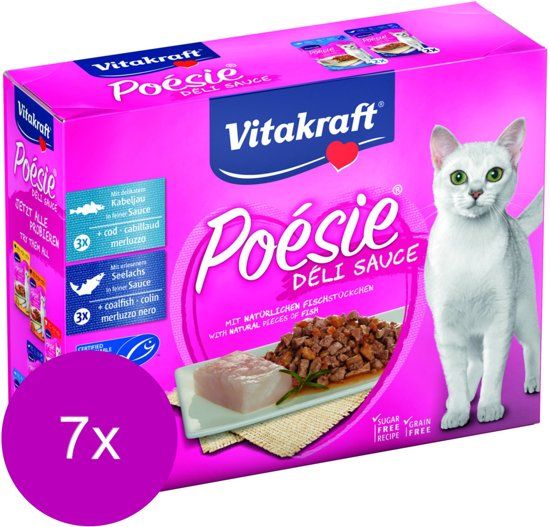 VITAKRAFT Poesie Multipack Deli Sauce Vis Pouch 6x85 g - Kattenvoer - 7 x Koolvis&Kabeljauw