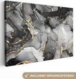 OneMillionCanvasses Canvas Schilderij Marmer Zwart Goud Grijs 30x20 cm - Modern - Wanddecoratie
