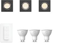 Philips Hue Peridot Set van 3 Inbouwspots (Zwart) - Vierkant - Richtbaar - GU10 - Warmwit Licht - Incl. Hue Dimmer Switch