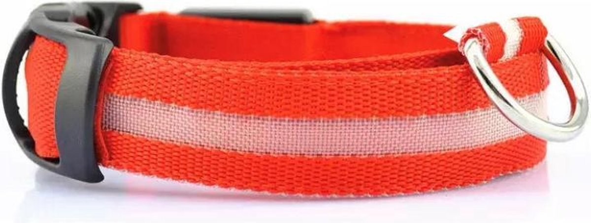 Jara Halsband hond met LED licht - USB oplaadbaar - Hondenlamp - Leiband - Lichtgevend - Honden halsband - Katoen / metaal - Veiligheid - Maat M - Zwart / Rood - 40 tot 48 cm - Inclusief laadkabel rood