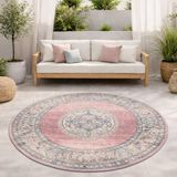 the carpet Palma – Rond Indoor & Outdoor Vloerkleed – Weerbestendig & Onderhoudsvriendelijk – Roze met Oosters Patroon – Ø 120 cm