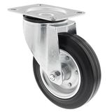 WAGNER Soft zwenkwiel - diameter 200 mm, bouwhoogte 240 mm, stalen velg verzinkt, massief rubber, montageplaat 110 x 140 mm, draagkracht 210 kg - 04620001