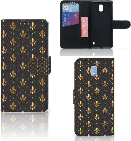 Nokia 1 Plus Hoesje - Book Case - Grijs/Goud - Franse Lelie - B2Ctelecom