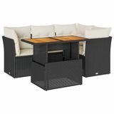 vidaXL Loungeset met kussens, polyrotan, zwart