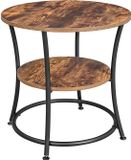 Vasagle Bijzettafel - rond - 2 planken - diameter 55 cm - zwart met bruin - metaal en houtlook