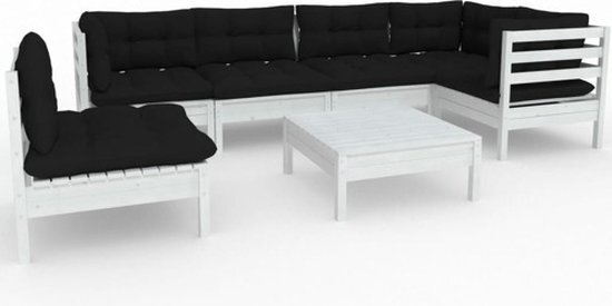 vidaXL 7-delige Loungeset met kussens grenenhout wit