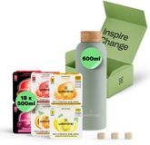 waterdrop® Starterset Metalen - Mat Olijf - Metalen Thermosfles 600ml + 18 Microdrink Bruistabletten