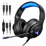 Lycander LGH-568 Gaming Headset met Microfoon LED Light, 3.5 mm Ingang - voor Pc, Ps4, Xbox One, Nintendo Switch en Meer, Zwart/Blauw